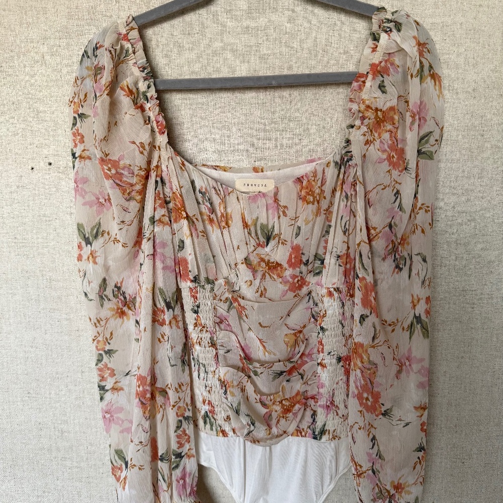 Promesa Romantic Floral Smocked Bodysuit Top